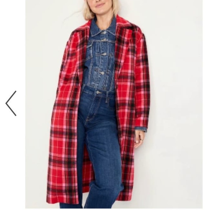 Old Navy Red Plaid Longline Coat Nwt 20232024 Size Xl